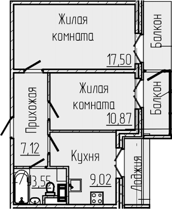 2-комнатная квартира 52.3 м², 2/8 эт., ЖК «SERTOLOVO PARK»